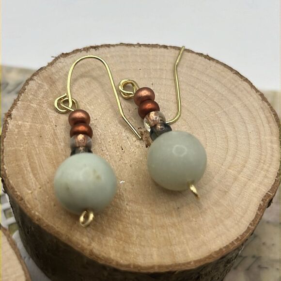 Set of (3) Gold-Tone Handmade Earrings  (1 hoop) (2) Beaded w/ Fish Hooks) - Picture 6 of 11